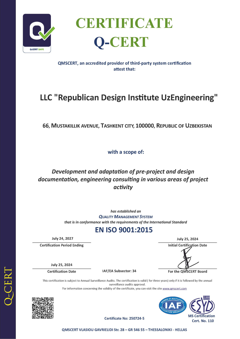 ISO 9001:2015 sertifikati
